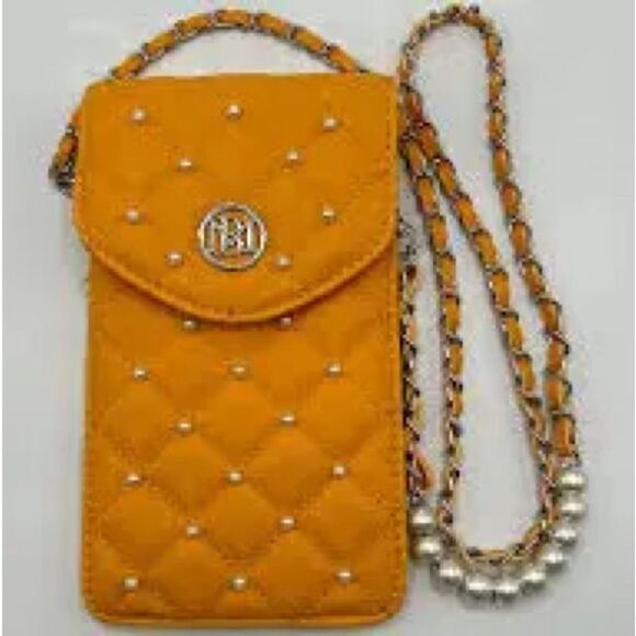 NWT Badgley Mischka‎ women's phone camera bag in yellow with pearl accents - Picture 1 of 8